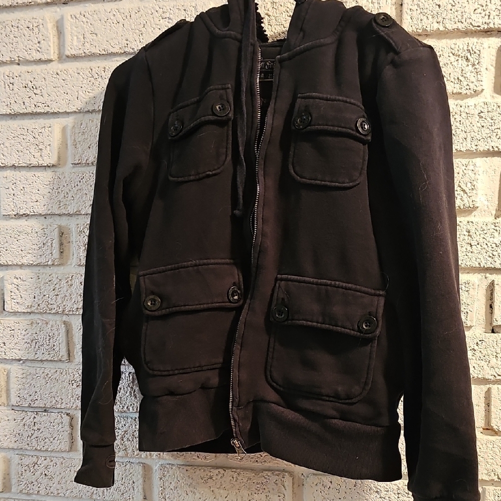 Men's Black Hooded Utility Sweatshirt with Front Flap Pockets